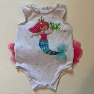 Mermaid themed sleeveless romper with tulle ruffle detail